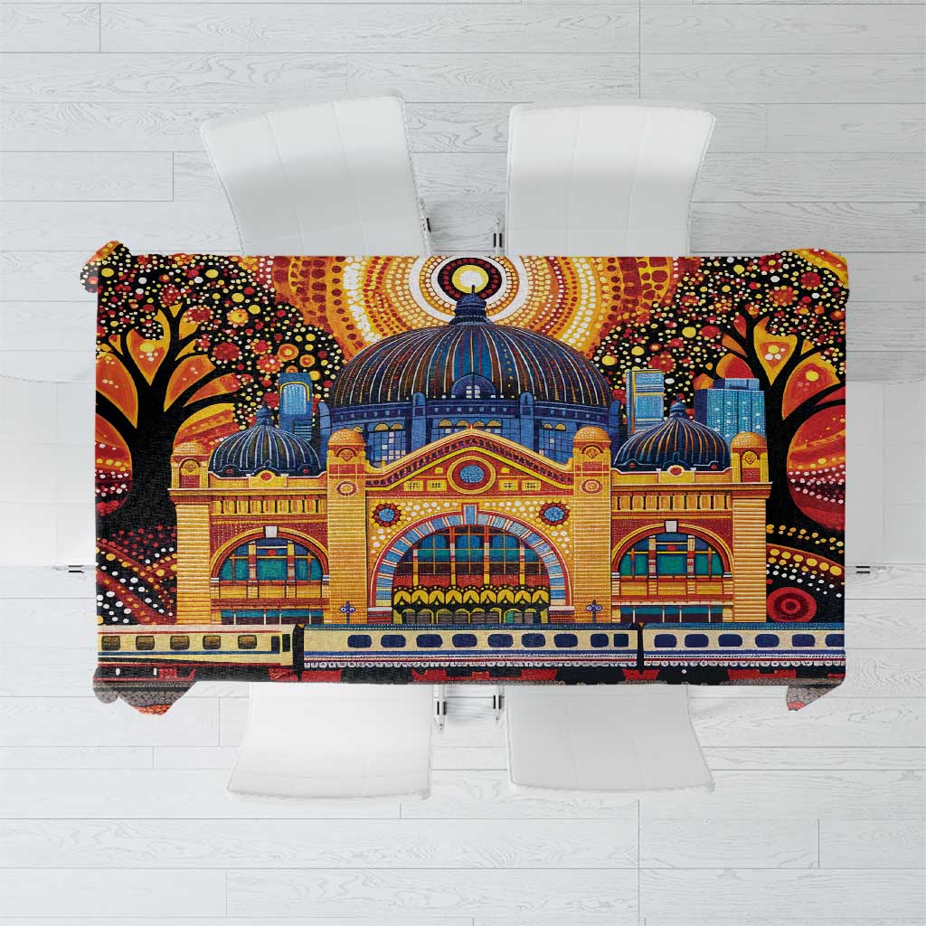 Australian Flinders Street Railway Station Tablecloth Aboriginal Dot Painting