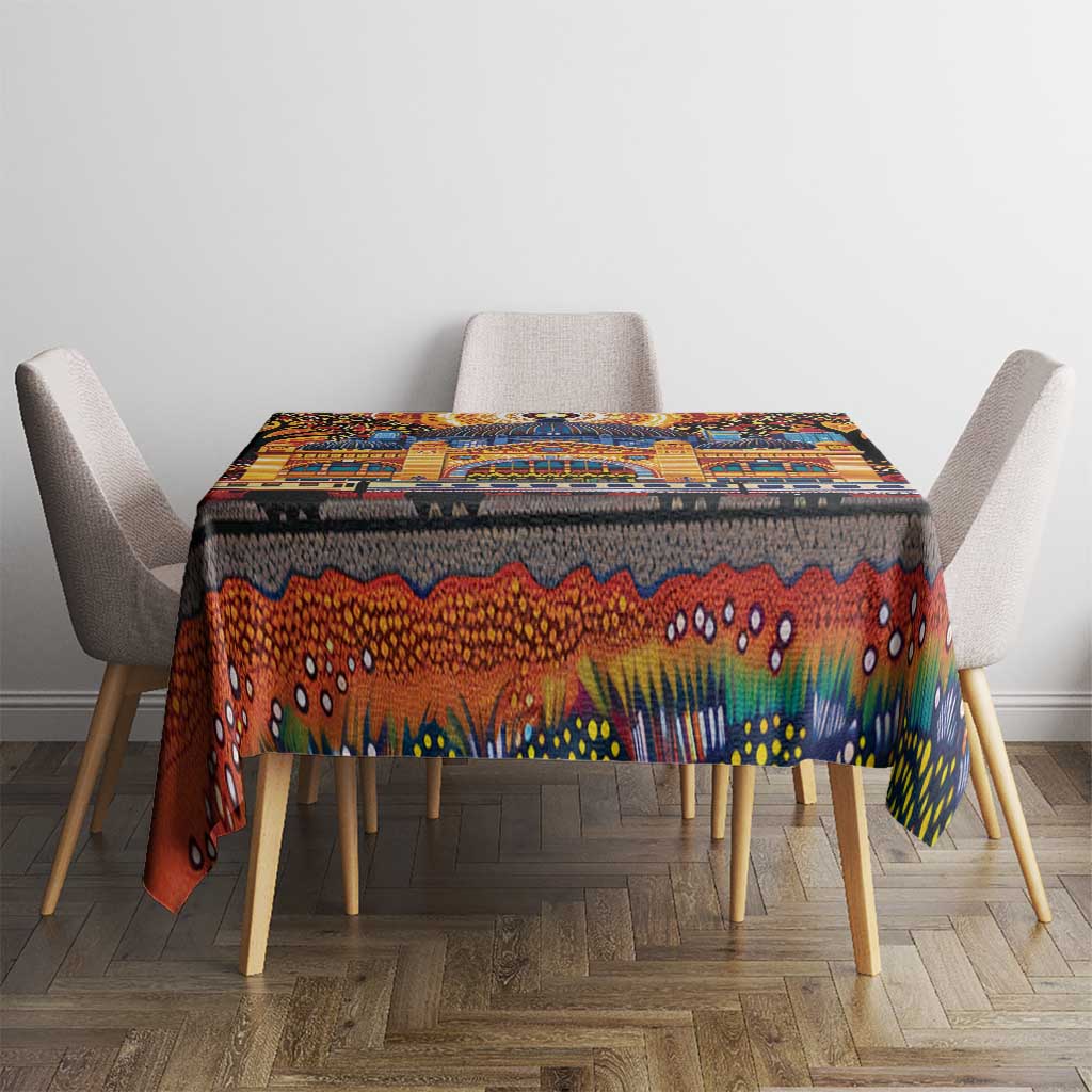 Australian Flinders Street Railway Station Tablecloth Aboriginal Dot Painting