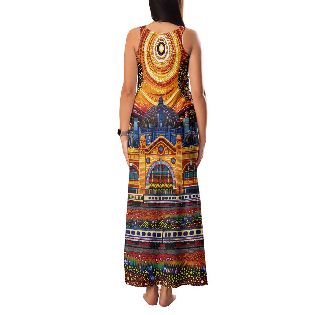 Australian Flinders Street Railway Station Tank Maxi Dress Aboriginal Dot Painting