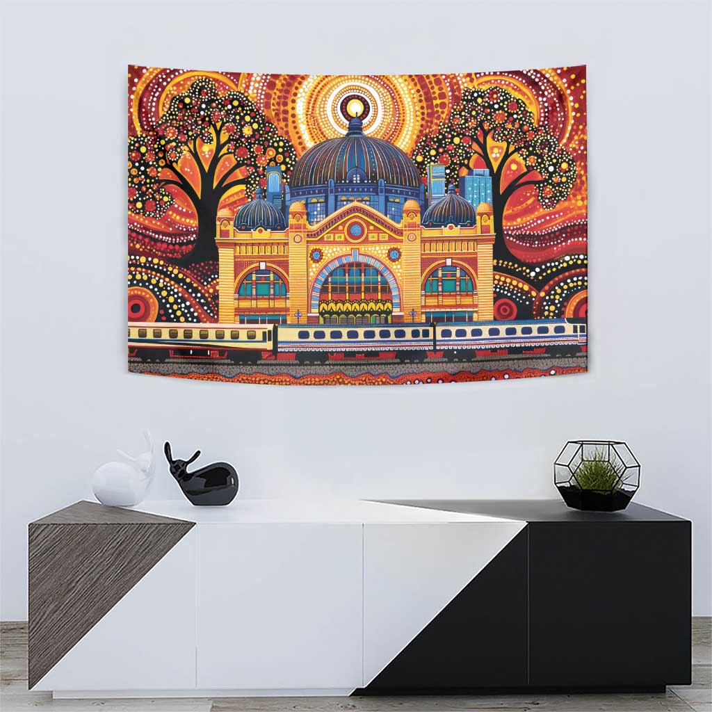 Australian Flinders Street Railway Station Tapestry Aboriginal Dot Painting