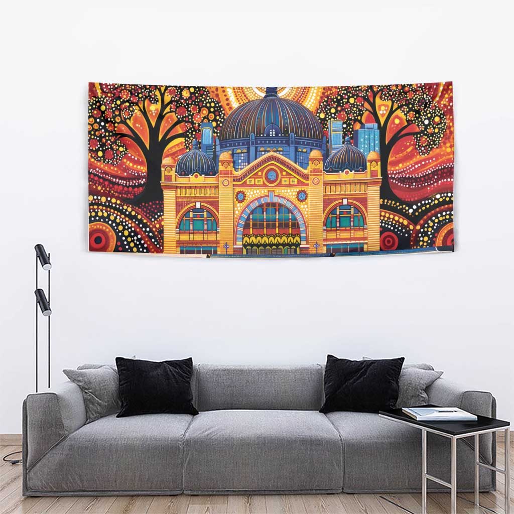 Australian Flinders Street Railway Station Tapestry Aboriginal Dot Painting
