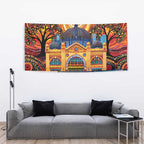 Australian Flinders Street Railway Station Tapestry Aboriginal Dot Painting