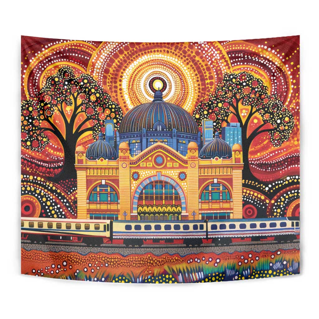 Australian Flinders Street Railway Station Tapestry Aboriginal Dot Painting