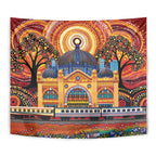 Australian Flinders Street Railway Station Tapestry Aboriginal Dot Painting