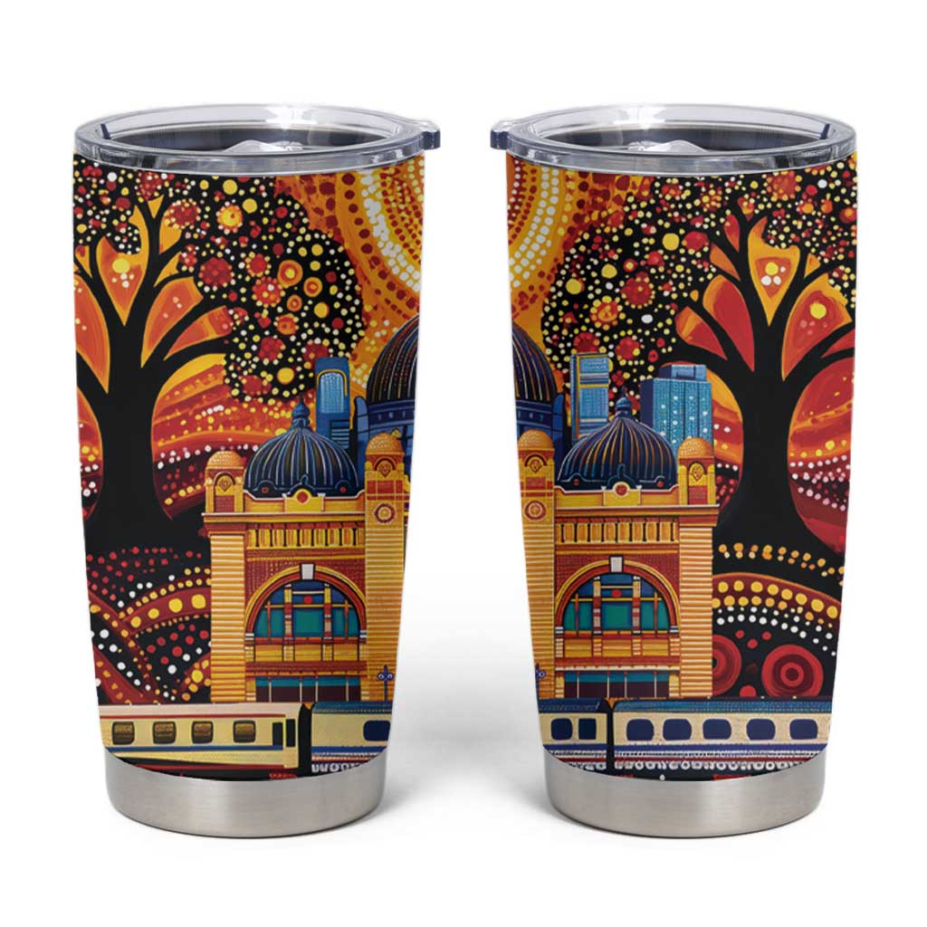 Australian Flinders Street Railway Station Tumbler Cup Aboriginal Dot Painting