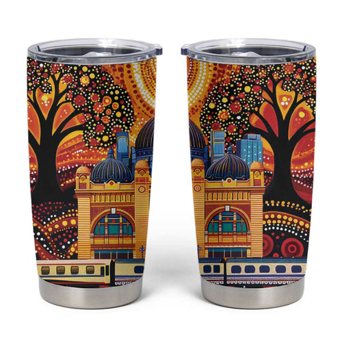 Australian Flinders Street Railway Station Tumbler Cup Aboriginal Dot Painting