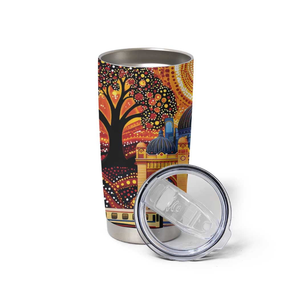 Australian Flinders Street Railway Station Tumbler Cup Aboriginal Dot Painting