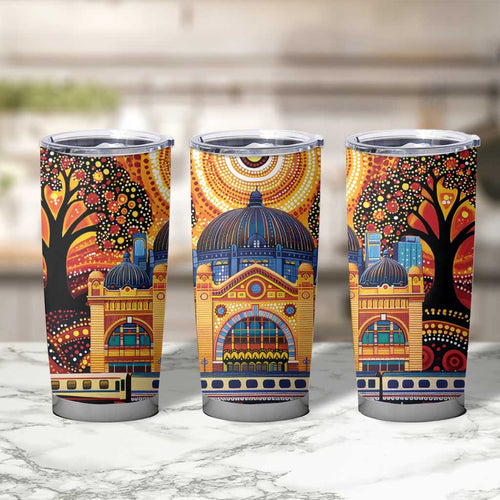 Australian Flinders Street Railway Station Tumbler Cup Aboriginal Dot Painting