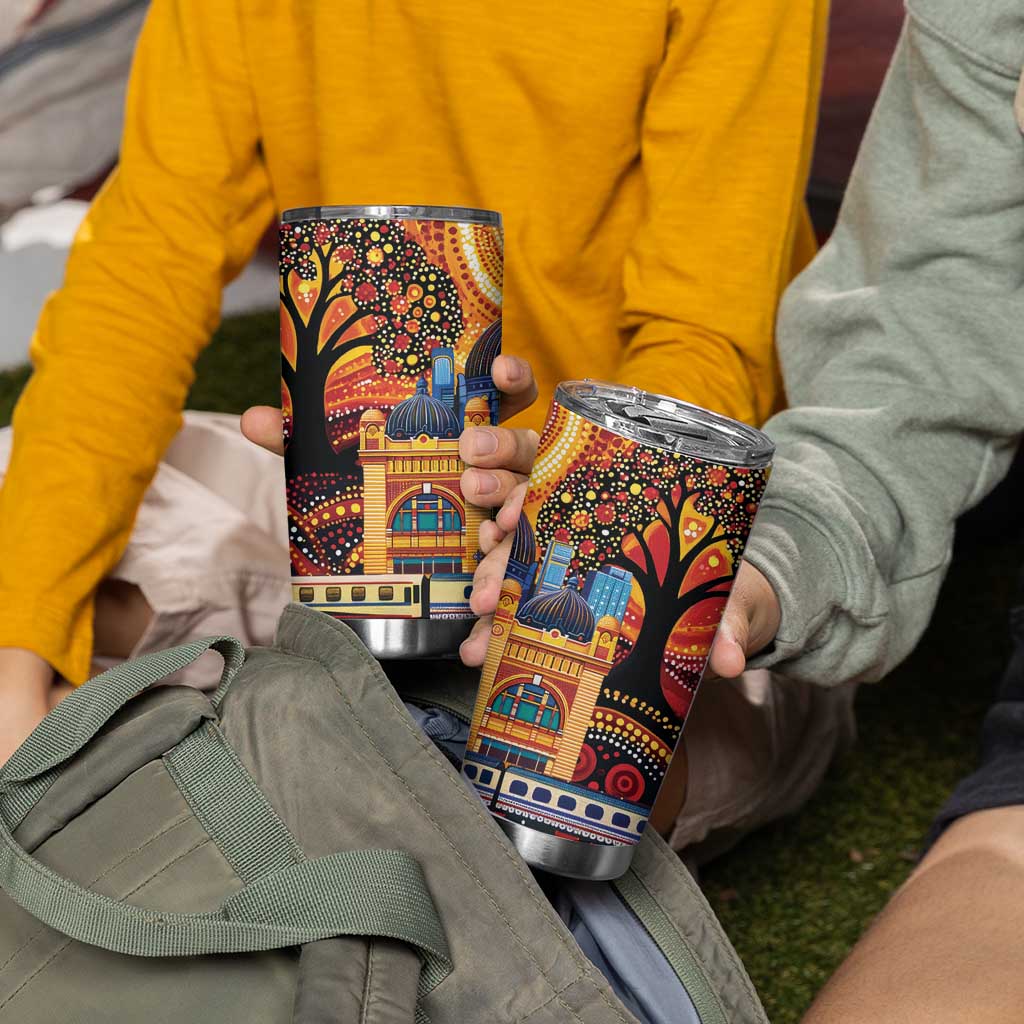 Australian Flinders Street Railway Station Tumbler Cup Aboriginal Dot Painting