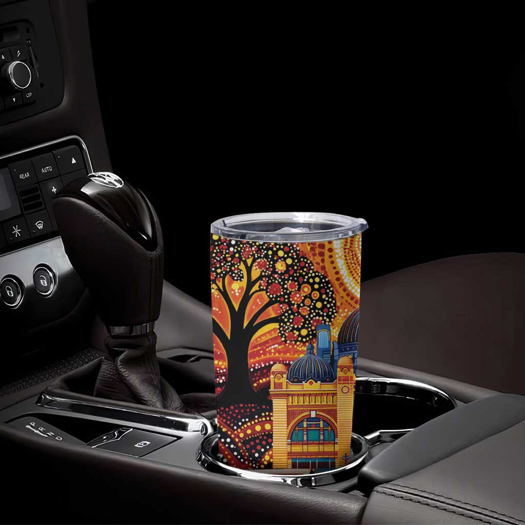 Australian Flinders Street Railway Station Tumbler Cup Aboriginal Dot Painting