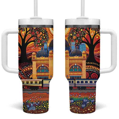 Australian Flinders Street Railway Station Tumbler With Handle Aboriginal Dot Painting