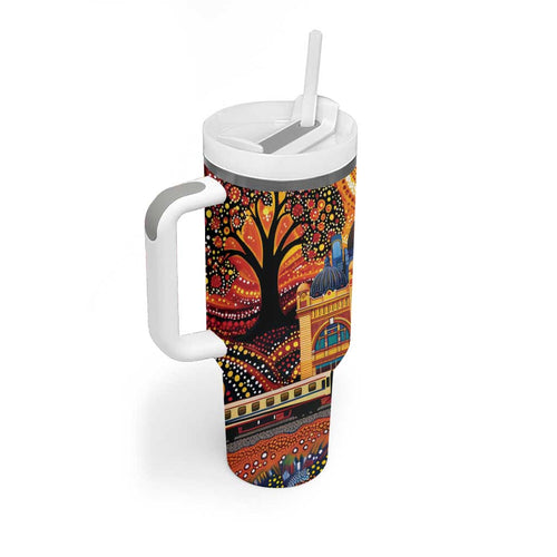 Australian Flinders Street Railway Station Tumbler With Handle Aboriginal Dot Painting