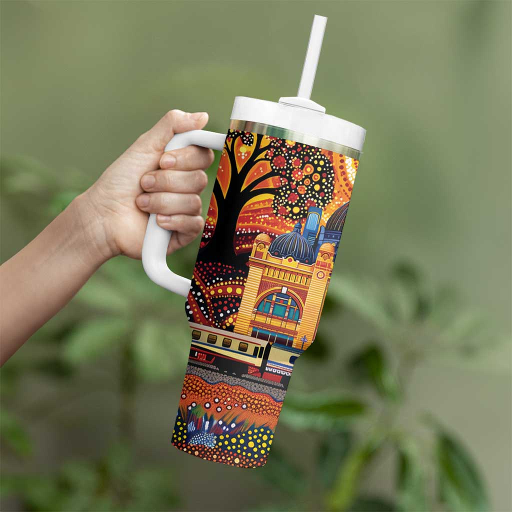 Australian Flinders Street Railway Station Tumbler With Handle Aboriginal Dot Painting