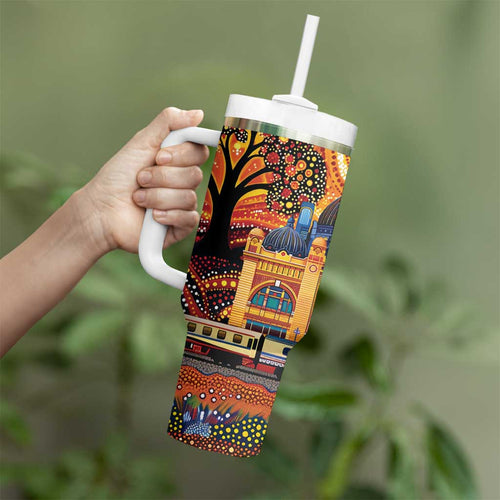 Australian Flinders Street Railway Station Tumbler With Handle Aboriginal Dot Painting