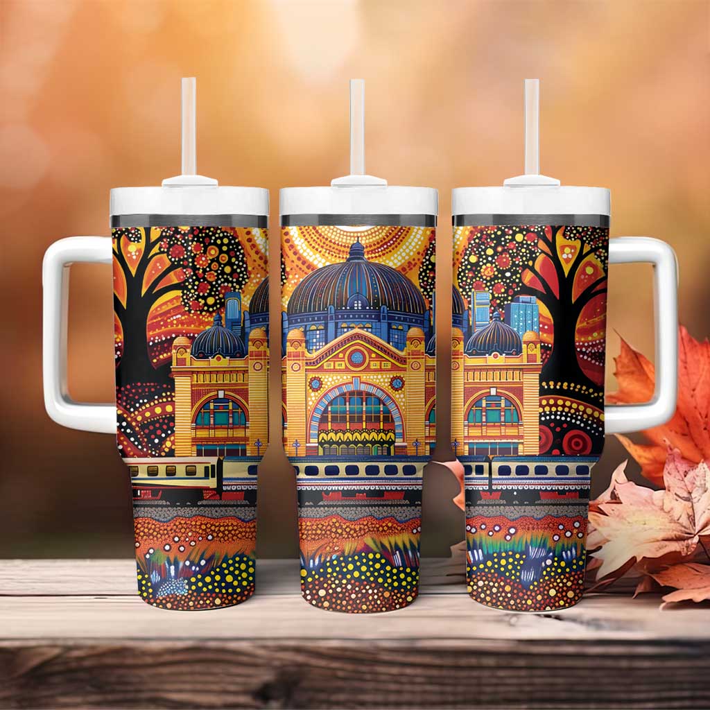 Australian Flinders Street Railway Station Tumbler With Handle Aboriginal Dot Painting