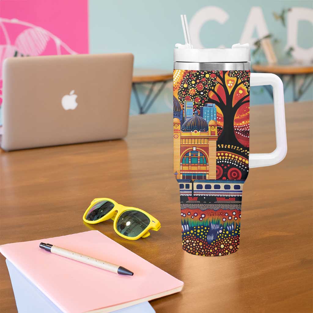 Australian Flinders Street Railway Station Tumbler With Handle Aboriginal Dot Painting