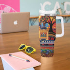 Australian Flinders Street Railway Station Tumbler With Handle Aboriginal Dot Painting