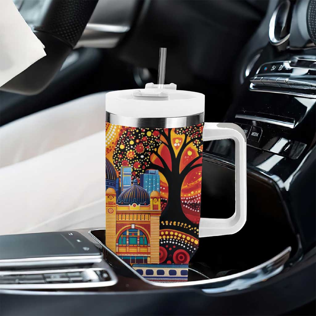 Australian Flinders Street Railway Station Tumbler With Handle Aboriginal Dot Painting