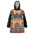 Australian Flinders Street Railway Station Wearable Blanket Hoodie Aboriginal Dot Painting