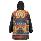 Australian Flinders Street Railway Station Wearable Blanket Hoodie Aboriginal Dot Painting