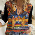 Australian Flinders Street Railway Station Women Casual Shirt Aboriginal Dot Painting