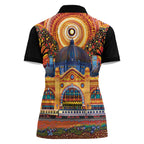 Australian Flinders Street Railway Station Women Polo Shirt Aboriginal Dot Painting