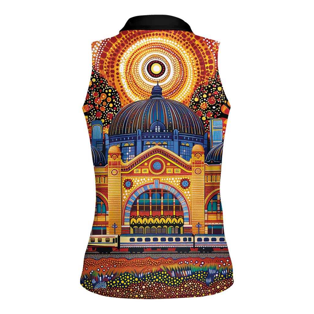 Australian Flinders Street Railway Station Women Sleeveless Polo Shirt Aboriginal Dot Painting