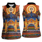 Australian Flinders Street Railway Station Women Sleeveless Polo Shirt Aboriginal Dot Painting