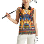 Australian Flinders Street Railway Station Women Sleeveless Polo Shirt Aboriginal Dot Painting