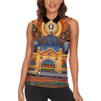 Australian Flinders Street Railway Station Women Sleeveless Polo Shirt Aboriginal Dot Painting