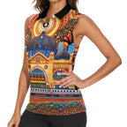 Australian Flinders Street Railway Station Women Sleeveless Polo Shirt Aboriginal Dot Painting