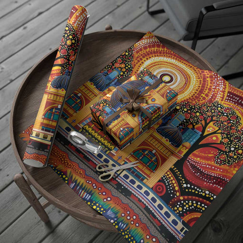 Australian Flinders Street Railway Station Wrapping Paper Aboriginal Dot Painting - Aussie Hoodie