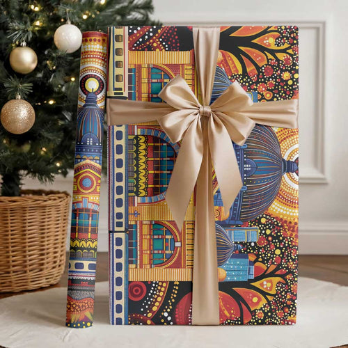 Australian Flinders Street Railway Station Wrapping Paper Aboriginal Dot Painting - Aussie Hoodie