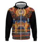 Australian Flinders Street Railway Station Zip Hoodie Aboriginal Dot Painting