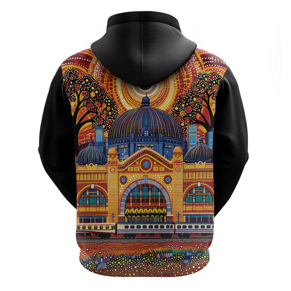 Australian Flinders Street Railway Station Zip Hoodie Aboriginal Dot Painting