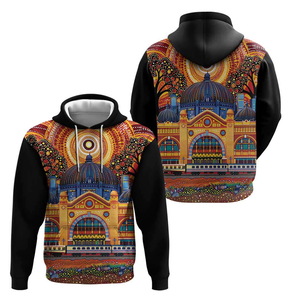 Australian Flinders Street Railway Station Zip Hoodie Aboriginal Dot Painting