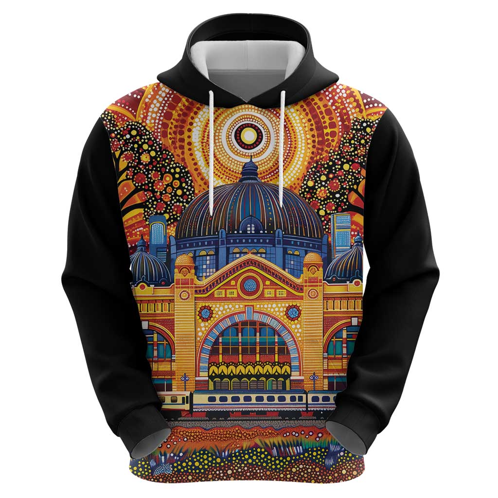 Australian Flinders Street Railway Station Zip Hoodie Aboriginal Dot Painting