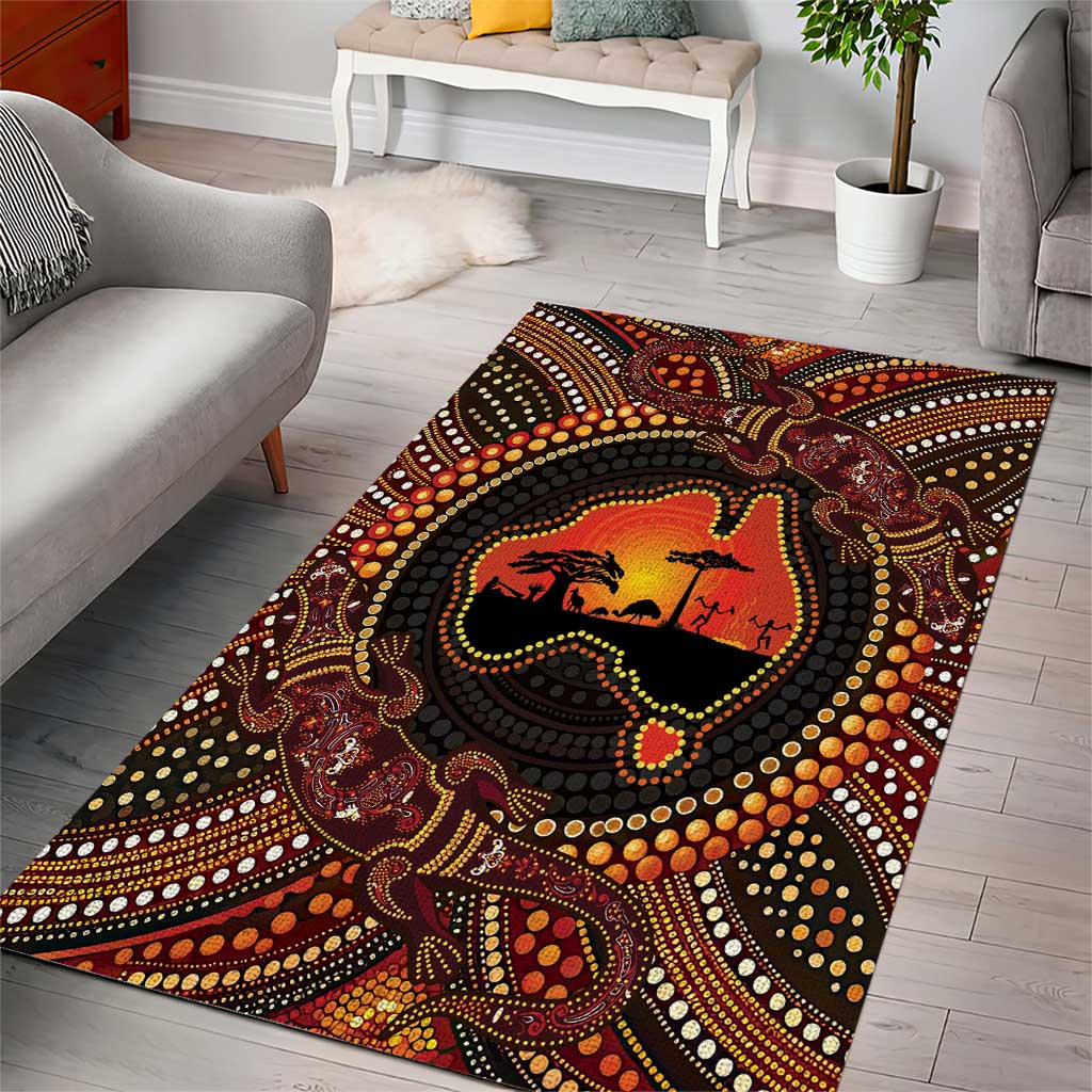 Lizard and Australia Map Area Rug Aboriginal Dot Painting