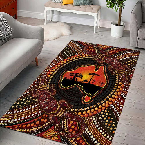 Lizard and Australia Map Area Rug Aboriginal Dot Painting
