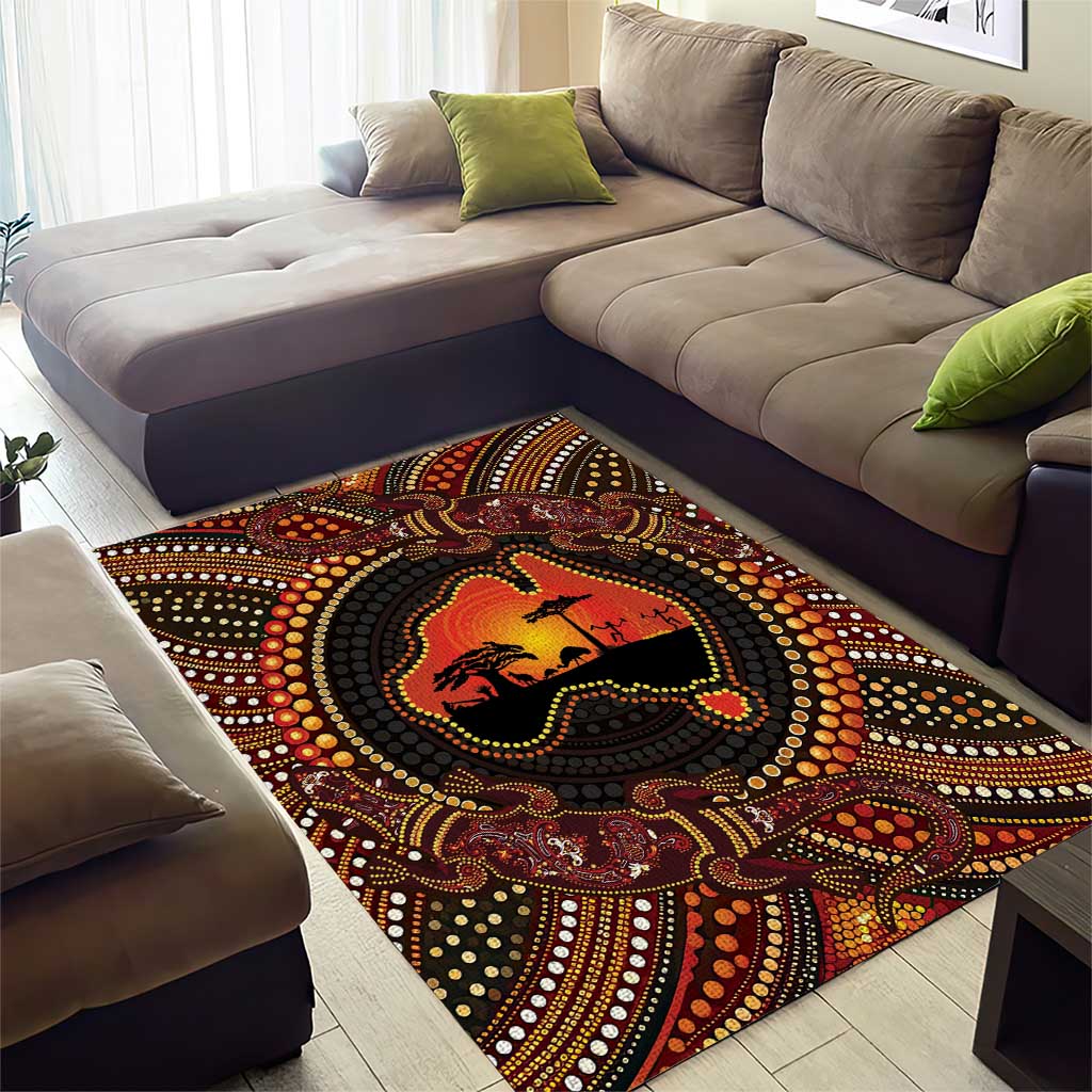 Lizard and Australia Map Area Rug Aboriginal Dot Painting