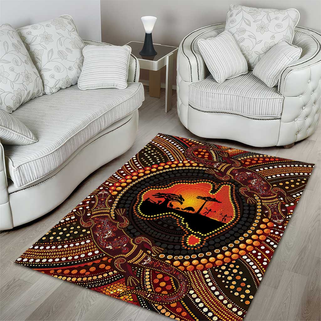 Lizard and Australia Map Area Rug Aboriginal Dot Painting