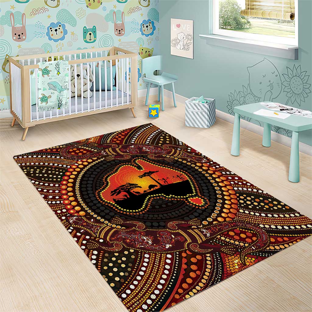 Lizard and Australia Map Area Rug Aboriginal Dot Painting