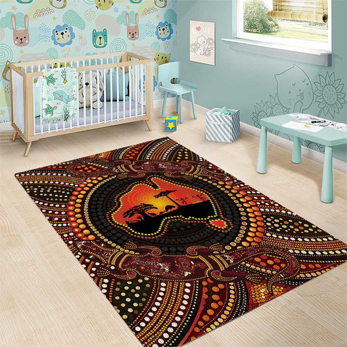 Lizard and Australia Map Area Rug Aboriginal Dot Painting