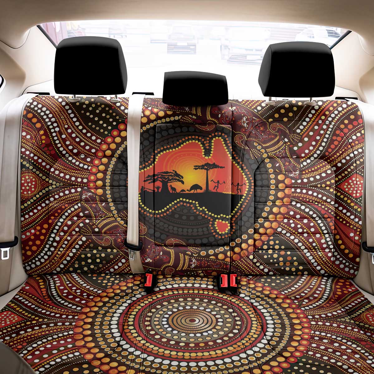 Lizard and Australia Map Back Car Seat Cover Aboriginal Dot Painting
