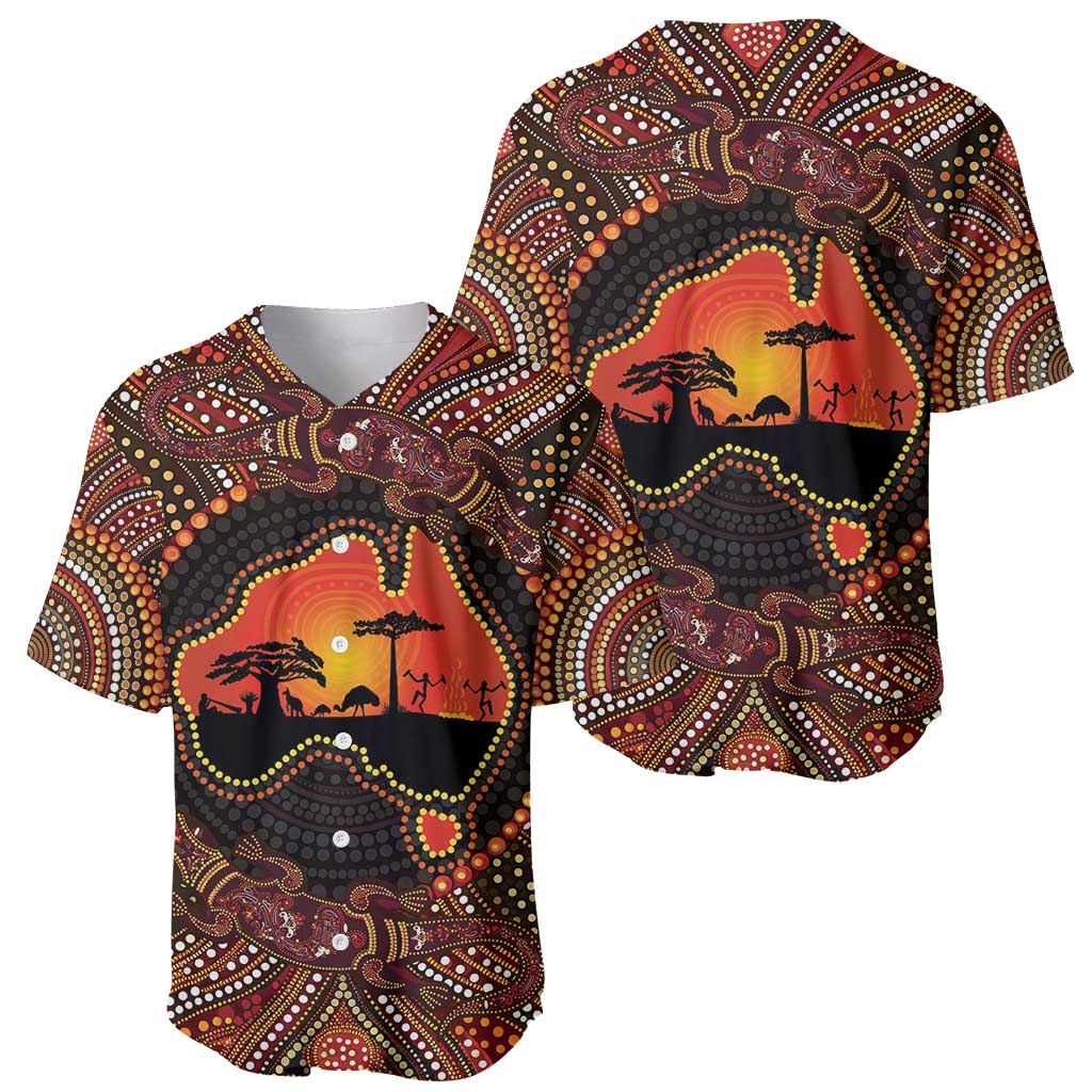 Lizard and Australia Map Baseball Jersey Aboriginal Dot Painting