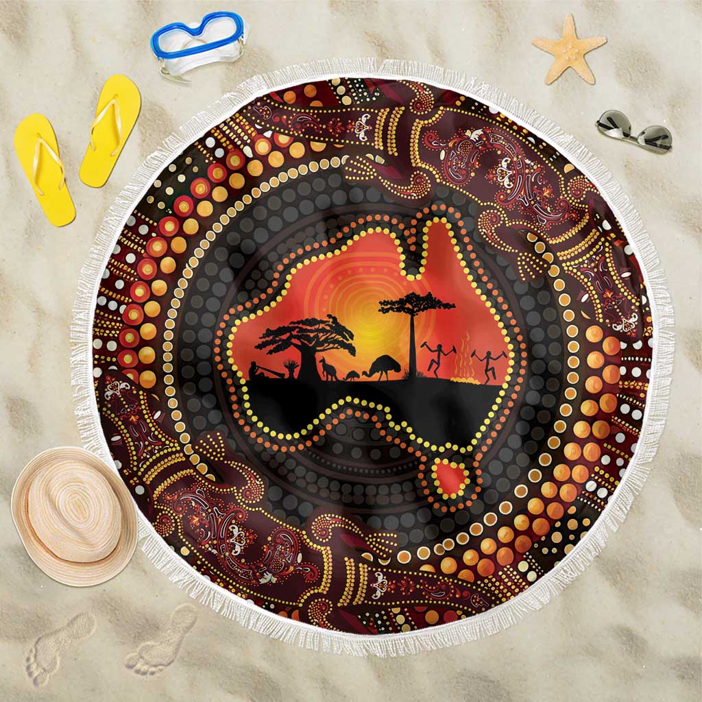 Lizard and Australia Map Beach Blanket Aboriginal Dot Painting