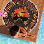 Lizard and Australia Map Beach Blanket Aboriginal Dot Painting