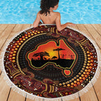 Lizard and Australia Map Beach Blanket Aboriginal Dot Painting