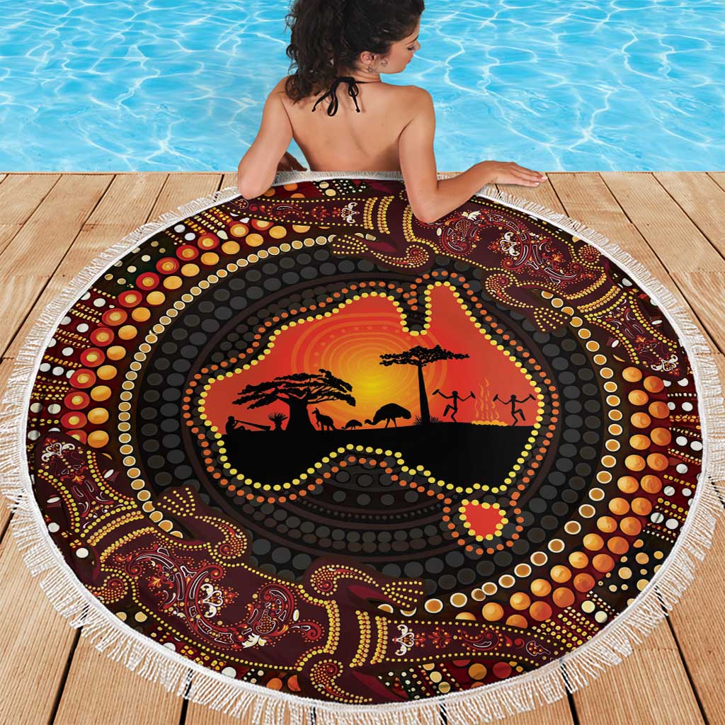 Lizard and Australia Map Beach Blanket Aboriginal Dot Painting