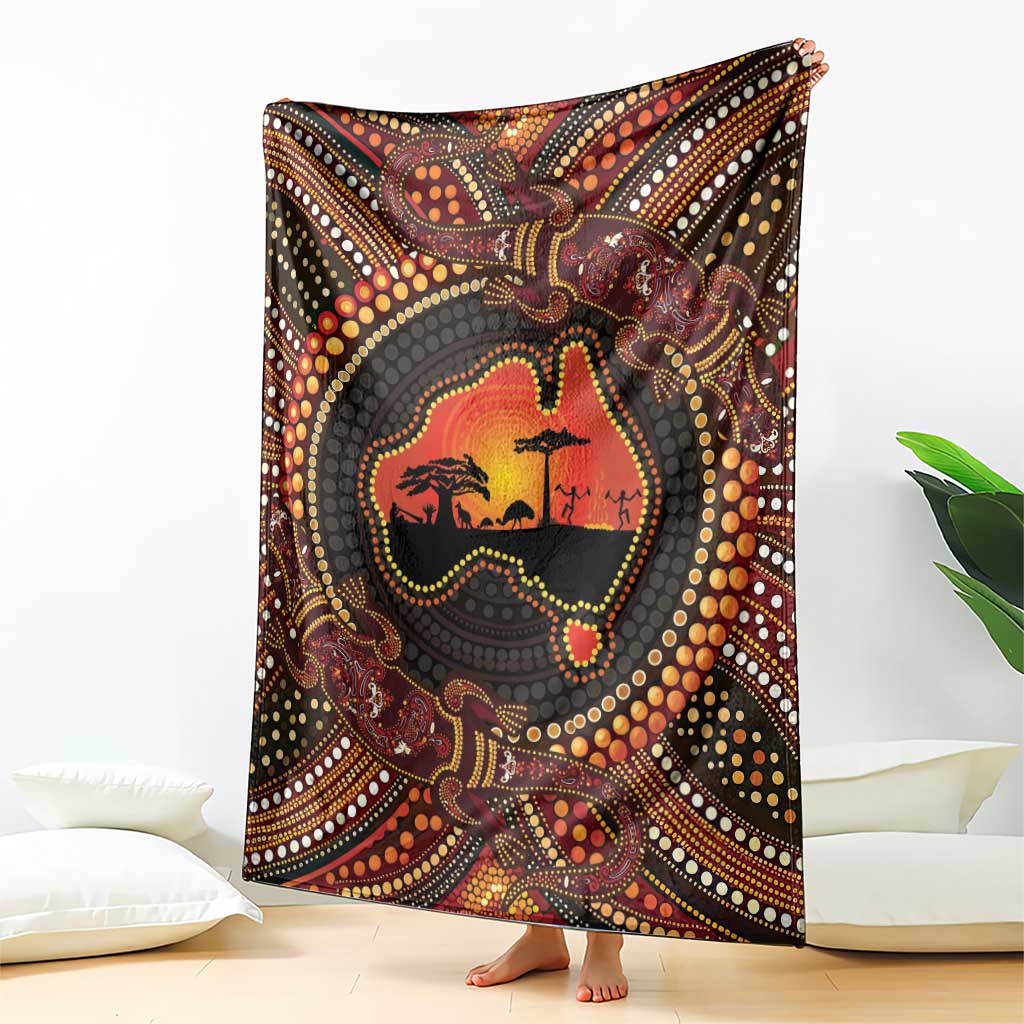 Lizard and Australia Map Blanket Aboriginal Dot Painting